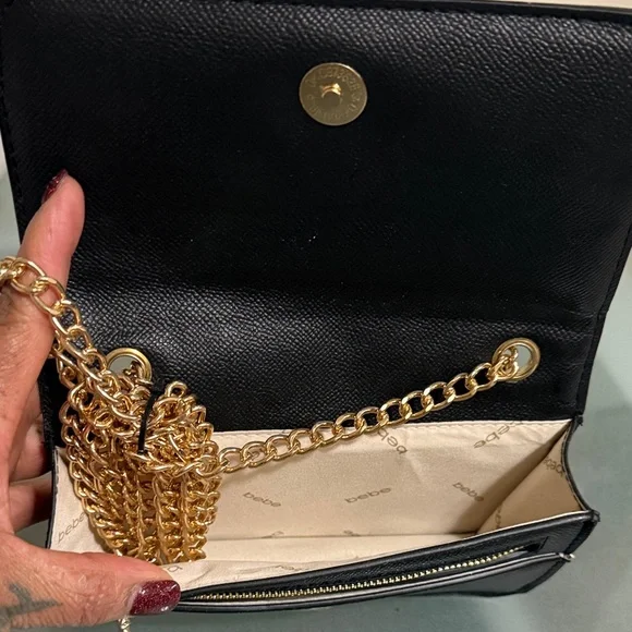 Bebe Black & Gray Logo Clutch w/Gold studs. Cinzia printed monogram crossbody - Picture 4 of 8